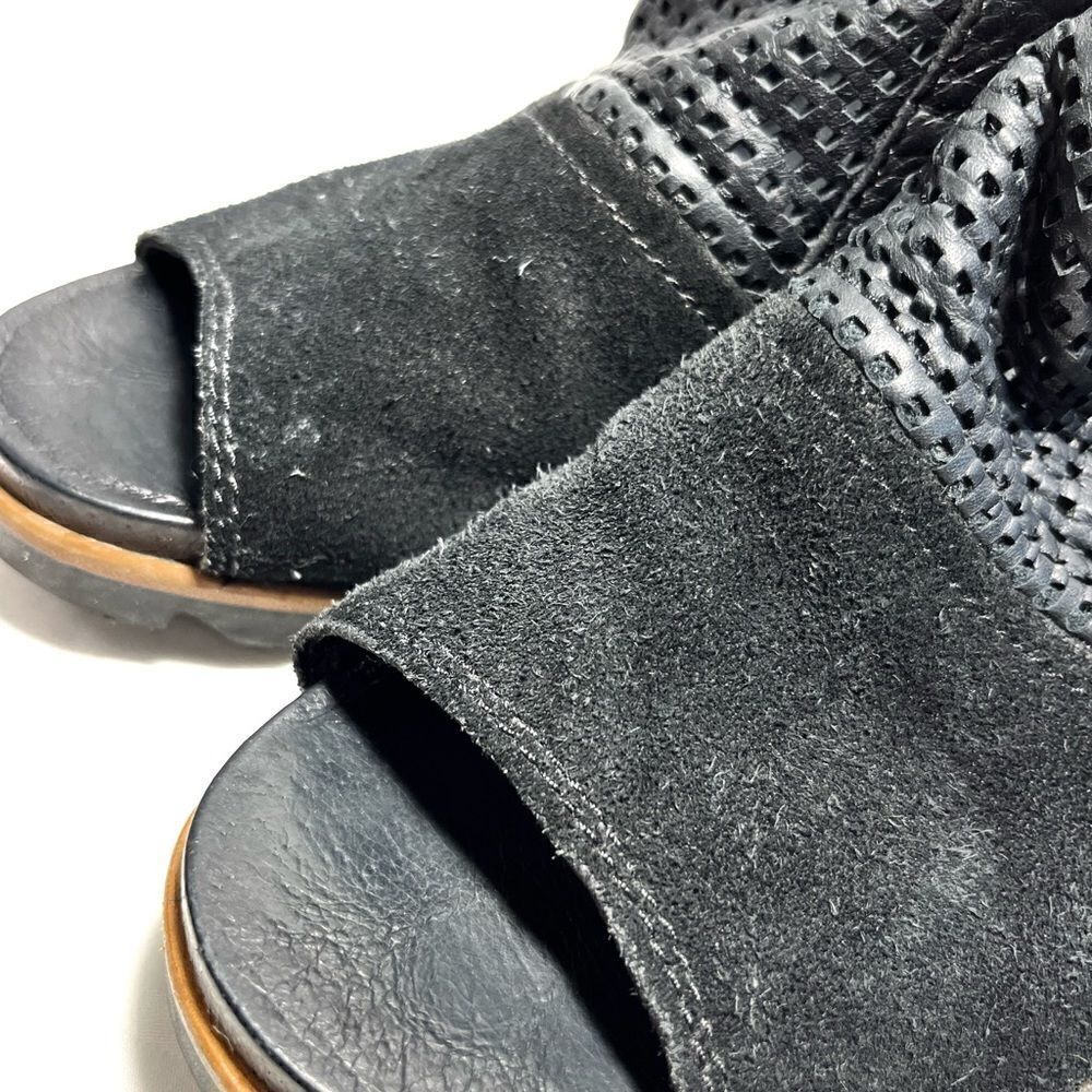 Sorel Joanie Black Suede and Laser Cut Leather Slide Mules - Picture 12 of 13